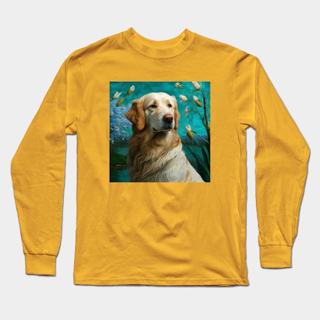 Golden Retriever Posing for a Painting Long Sleeve T-Shirt by Star Scrunch